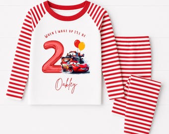 Personalised Cars Birthday Pyjamas, Cars Pjs, Kids Birthday Pyjamas, Birthday Eve Pjs, When I Wake up Pjs