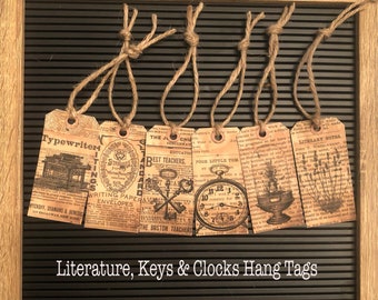 Instant Download - Vintage Tags- Digital Download - Printable Digital Hangtags- Literature, Keys & Clocks Hang Tags-Farmhouse Hang Tags