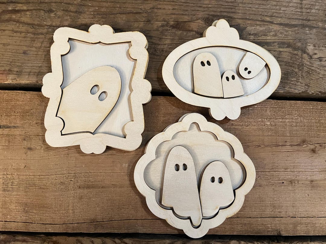 Ghost Chapes Wooden Ghost Cutouts, Unfinished Wood Ghost Frames, Halloween Wood ...