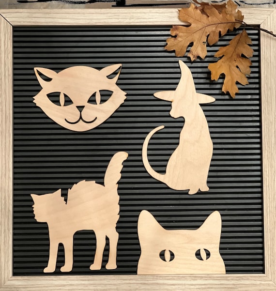 Wooden Cat Cutouts Unfinished Wood Cat Halloween Wood - Etsy