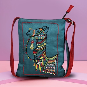 Hand bestickte Sling Bag für Mädchen/Frauen | Hand Handwerk Exquisite Camel Sling Bag mit langen Henkeln