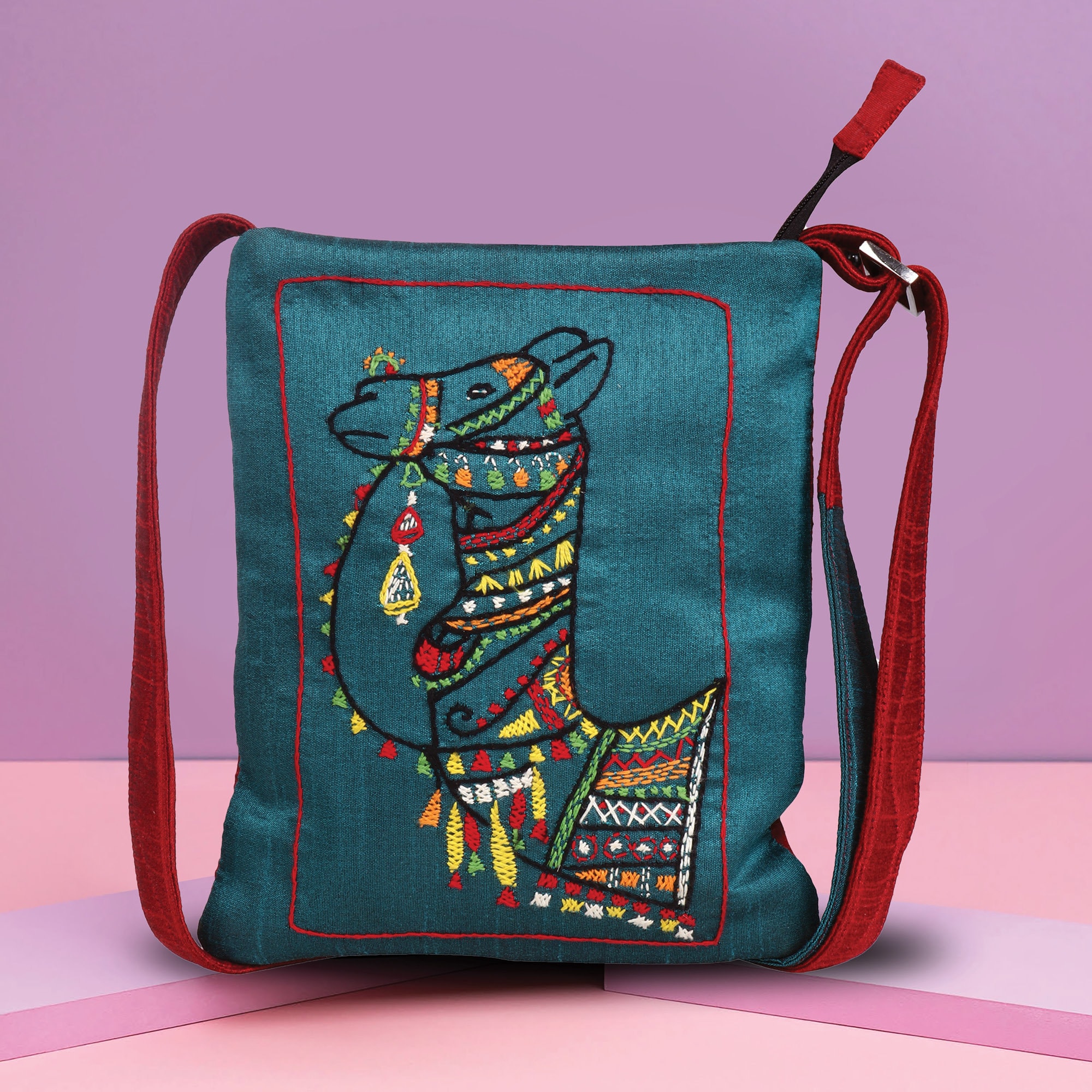 embroidered sling bag