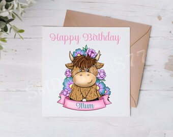 Muttertags- Oder Geburtstagskarte Mit Highland Cow – „If Mothers Were Flowers I’d Pick You“