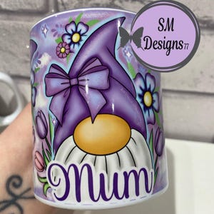 Personalised Purple Flowers Gonk Gnome Mug | Gonk Lover Gift | Gnome Lover Gift | Purple Gonk | Tulips | Flowers | Gift for her  |