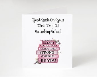 Pink Personalised First Day At Secondary School Card | Card for her  | Good Luck Card | Back to School Card | First Day at High School