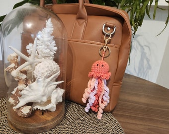 Crochet jellyfish Keychain bag Charm / cute backpack accessory ocean inspired unique gift idea