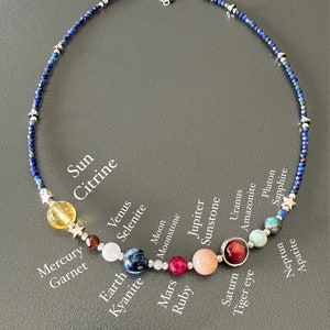 Solar System Necklace, Silver Necklace with Planets, Gemstones Planet Necklace, Galaxy Necklace with Gemstones, Cosmos Necklace