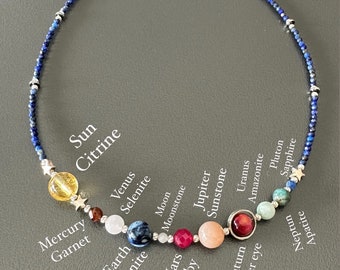 Solar System Necklace, Silver Necklace with Planets, Gemstones Planet Necklace, Galaxy Necklace with Gemstones, Cosmos Necklace