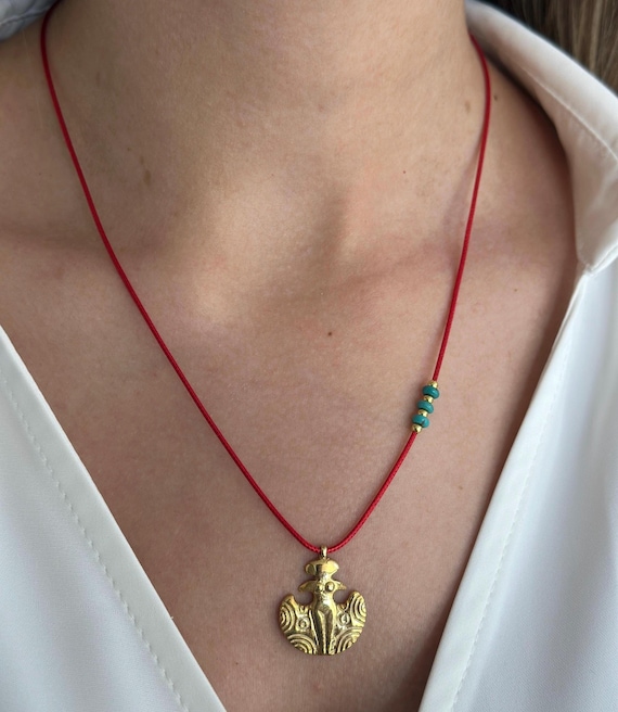 Cybele Necklace, Mother Earth Pendant, 925k Silver Pendant, Handmade Necklace, Mythological Goddess Jewelry, Boho Red Cord Necklace, Gift fo
