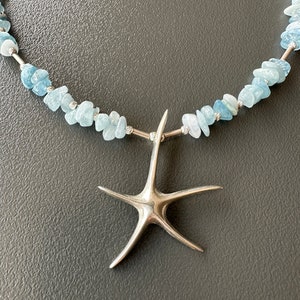 Star Necklace Pendant, Starfish Necklace, Aquamarine Necklace, 925 Silver Necklace, Handmade Jewellery, Gemstone Necklace, Gift For Women