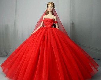 Red colour barbie frock on sale