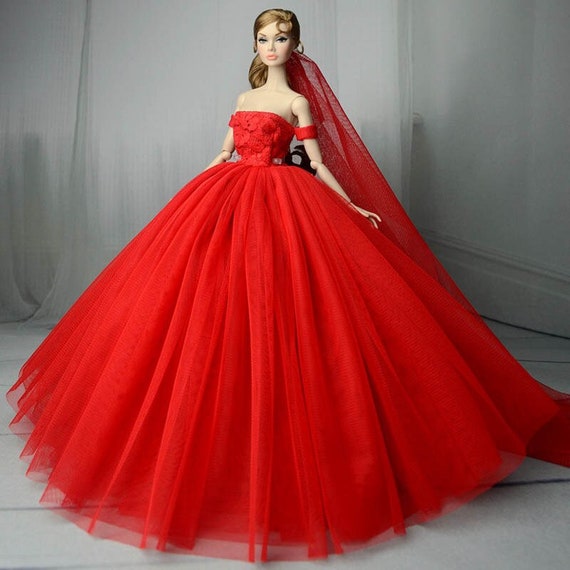 Barbie 2022 Red Flower Petal Dress Ballgown Gown Long Dress New | eBay