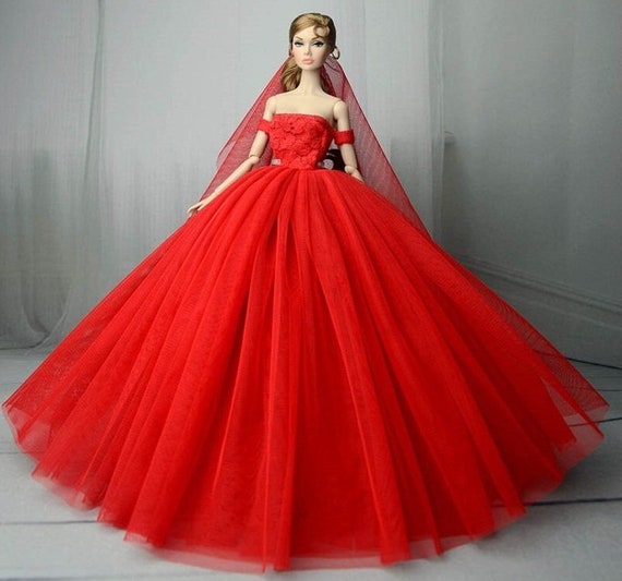 Lace Wedding Dress veil for Barbie Doll,red Wedding Dress for 11.5inch Doll,princess  Evening Dresses Doll Clothes 1/6,handmade Doll Dress -  Finland