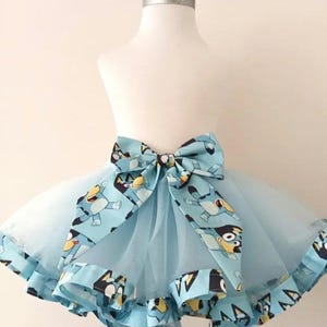 Blue Dog Tutu with Ribbon Trim and Matching Bow ( Birthday Cake Smash Toddler Baby Kids Handmade )