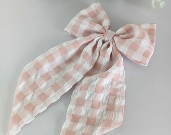 Hair Bow Large Oversize Dusty Pink Gingham