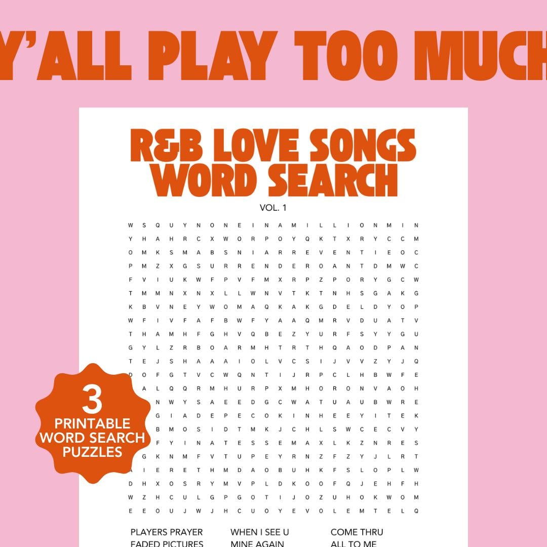 R&B Love Songs Word Search Puzzles, Black Culture Activity for Kids and ...