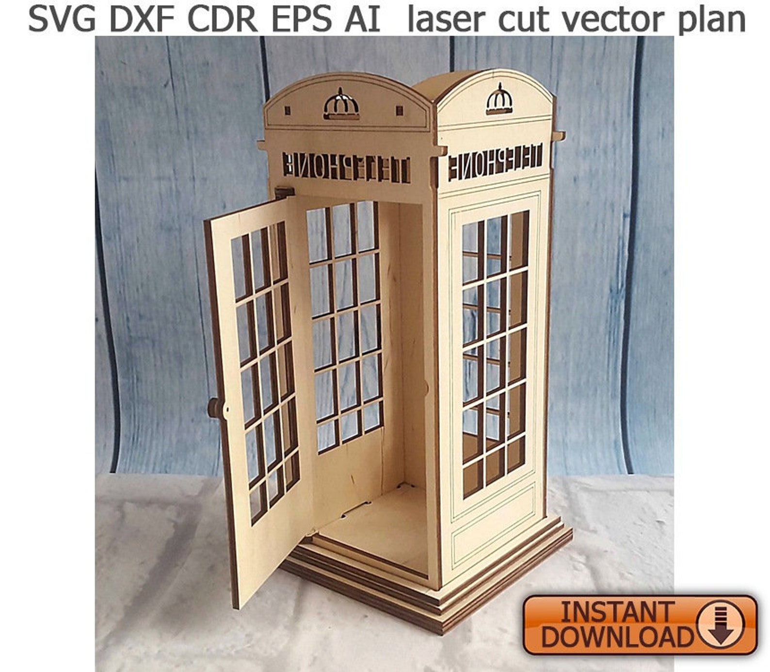 London Phone Booth. Laser cut files SVG DXF CDR vector Etsy