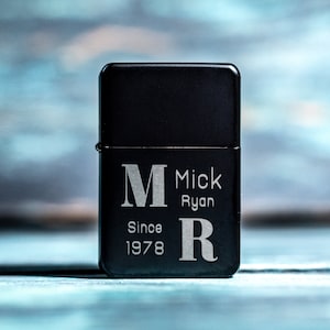 Encendedor personalizado, negro, grabado a medida, regalo para él, Día del Padre