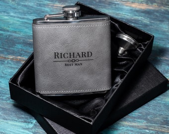 Personalised Hip Flask, 6oz Drinking Flask for Best Man, Groomsman or Fathers Day, Gift For Him