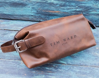 Bolsa de lavado de artículos de tocador personalizada, bolsa cosmética para hombres, regalo del Día del Padre, grabado con láser