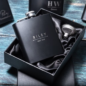 Personalised Black Hip Flask, Groomsman or Best Man Gift, Anniversary, Birthday Gift For Him