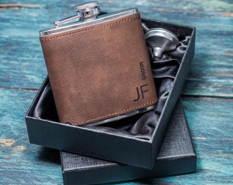 Personalised Brown Hip Flask Custom Laser Engraved 6oz Best Man Or Groomsman Gift