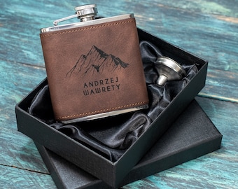 Personalized Mountain Hip Flask: Engraved Stainless Steel Whisky Flask