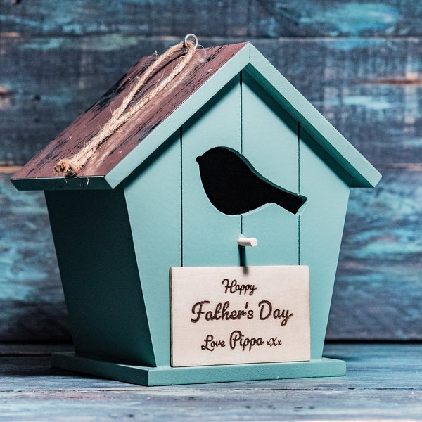 Gepersonaliseerde Bird Box, Teal houten vogelhuisje