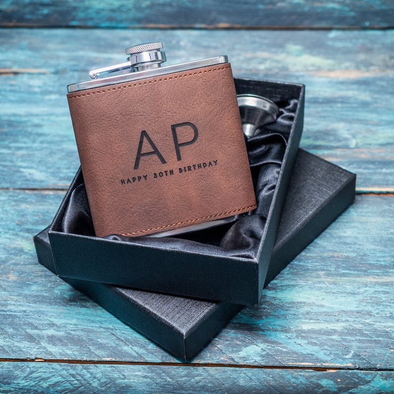 Personalised Hip Flask Groomsmen or Men's Gift Idea For Him Engraved PU Leather image 7