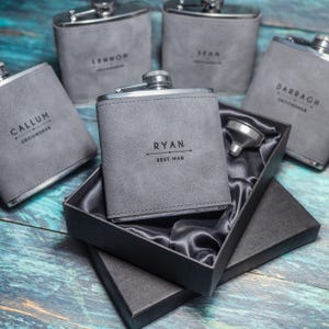 Personalised Hip Flask, Grey Engraved 6oz Flask, Groomsman or Best Man Gift