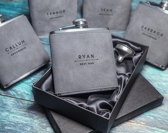 Personalised Hip Flask, Grey Engraved 6oz Flask, Groomsman or Best Man Gift