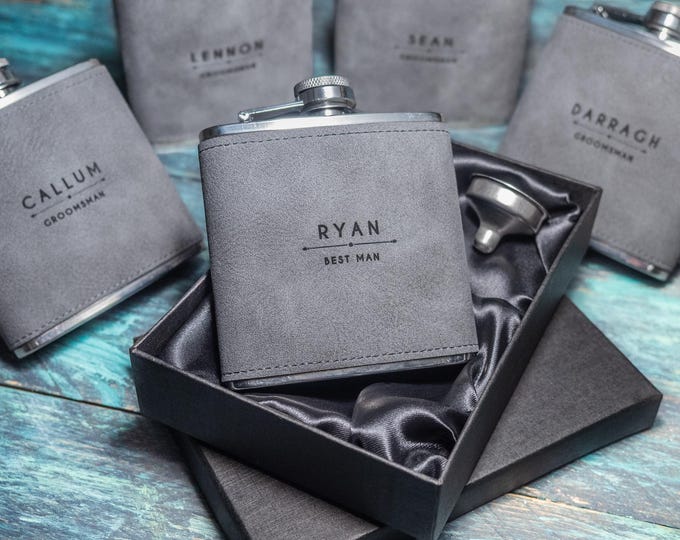 Personalised Hip Flask, Grey Engraved 6oz Flask, Groomsman or Best Man Gift