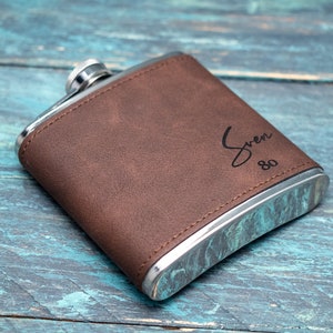 Personalised Hip Flask, Custom Engraved PU Leather Flask, Monogrammed Whiskey Flask, Gift For Him image 7