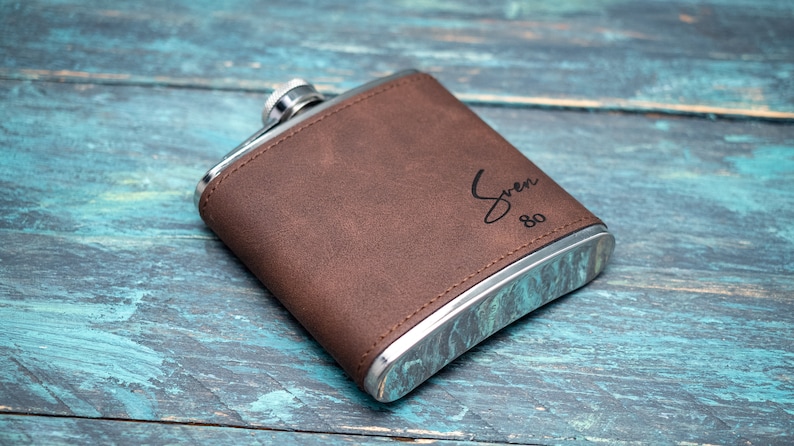 Personalised Hip Flask, Custom Engraved PU Leather Flask, Monogrammed Whiskey Flask, Gift For Him image 7