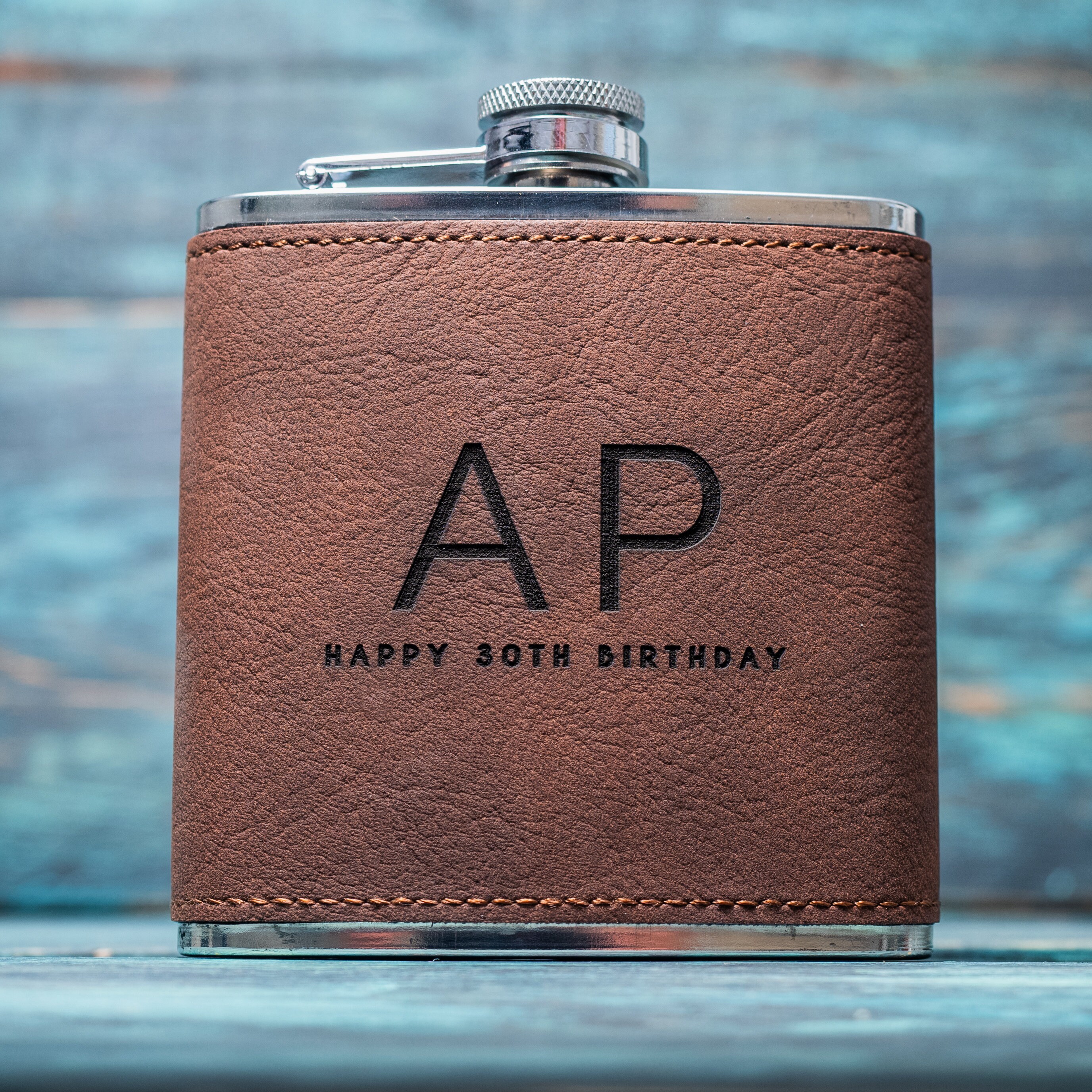 Discover Brown PU Leather Hip Flask Personalised Birthday Gift For Men Laser Engraved