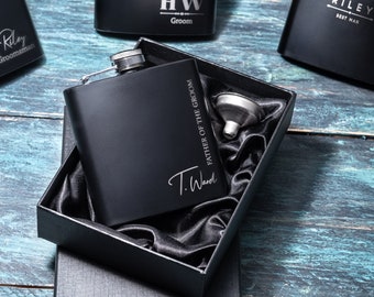 Personalised Engraved Black Hip Flask, Father Of The Groom, Best Man Gift, Wedding Gift For Groomsmen or Father Of The Bride