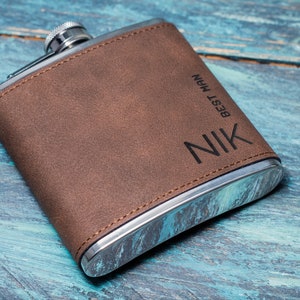Personalised Hip Flask Groomsmen or Men's Gift Idea For Him Engraved PU Leather image 9