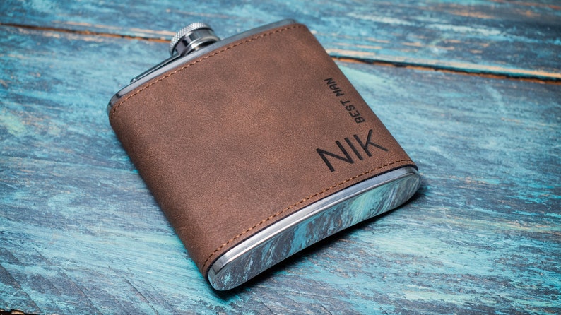 Personalised Hip Flask Groomsmen or Men's Gift Idea For Him Engraved PU Leather image 9