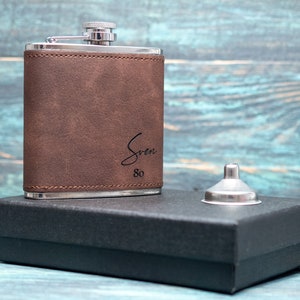 Personalised Hip Flask, Custom Engraved PU Leather Flask, Monogrammed Whiskey Flask, Gift For Him image 4