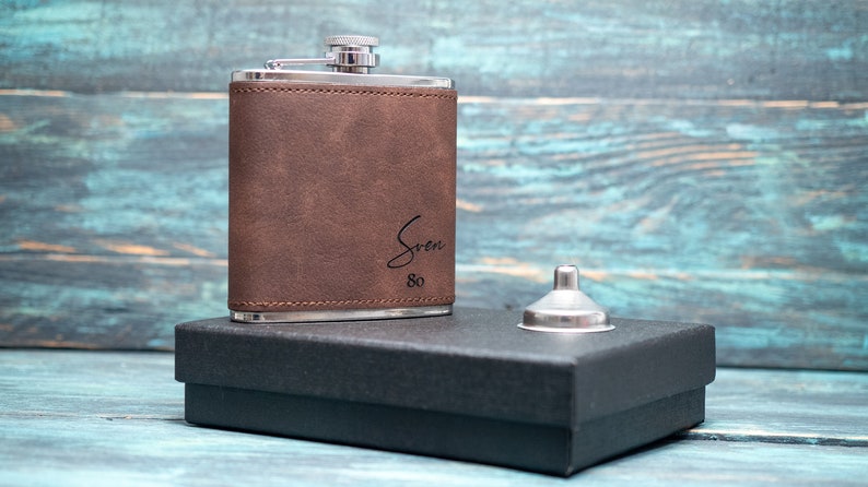 Personalised Hip Flask, Custom Engraved PU Leather Flask, Monogrammed Whiskey Flask, Gift For Him image 4