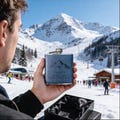 Personalised Hip Flask, Custom Engraved Mountain Apres Ski Trip Flask, Snowboarder Gift