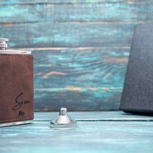 Personalised Hip Flask, Custom Engraved PU Leather Flask, Monogrammed Whiskey Flask, Gift For Him image 6