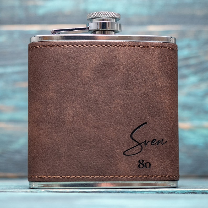 Personalised Hip Flask, Custom Engraved PU Leather Flask, Monogrammed Whiskey Flask, Gift For Him image 5