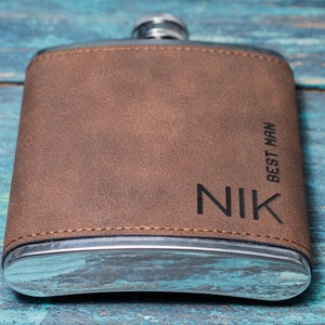 Personalised Hip Flask Groomsmen or Men's Gift Idea For Him Engraved PU Leather image 10