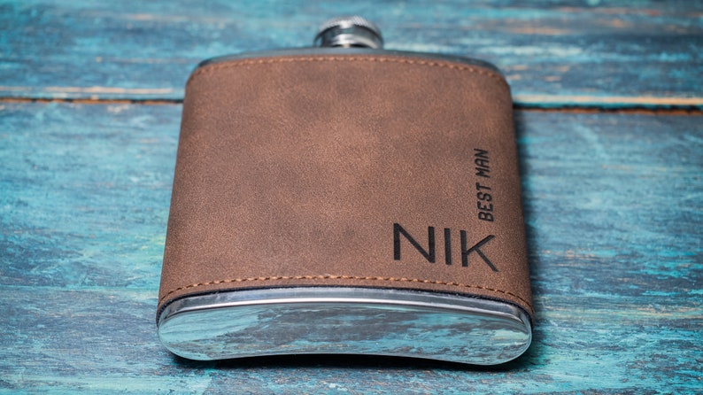 Personalised Hip Flask Groomsmen or Men's Gift Idea For Him Engraved PU Leather image 10