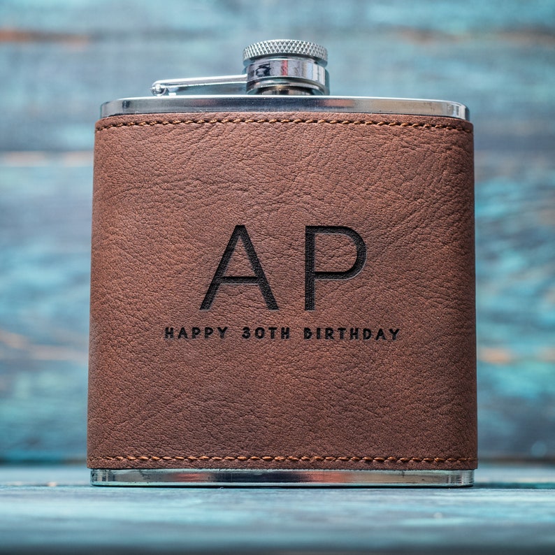 Personalised Hip Flask Groomsmen or Men's Gift Idea For Him Engraved PU Leather image 8