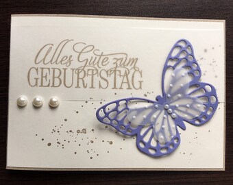 Grußkarte/ Glückwunschkarte zum Geburtstag mit Schmetterling *handgemacht*