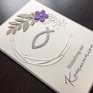 Einladung/ Einladungskarten zur Kommunion/ Konfirmation/ Firmung/ Taufe in lila *handgemacht*