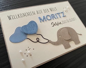 Personalized card/ baby card/ congratulations card for birth/ baby for boy/ girl - Elephant