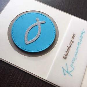 Carte d'invitation/invitation communion/confirmation/baptême en turquoise *fait main*